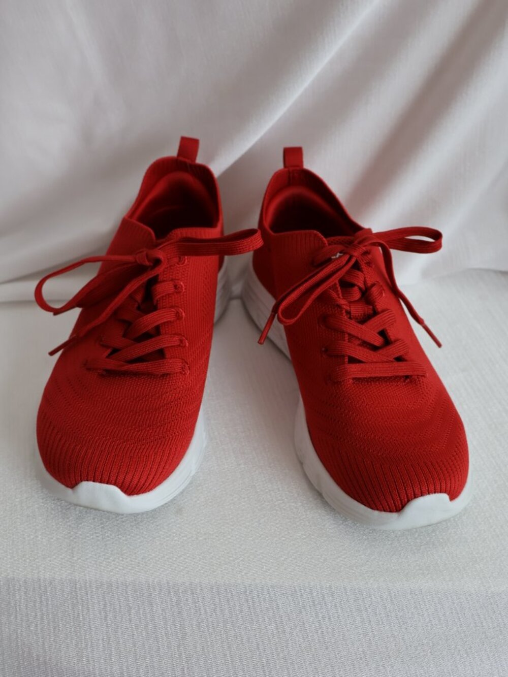 Size 6.5 - Skechers Bobs Lace up Runners - Red and White Sneakers - Picture 3 of 11